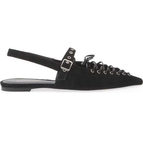 Jeffrey Campbell Geralt Pointed Toe Slingback Corset Flats 8.5 Black Suede NEW - Picture 3 of 12
